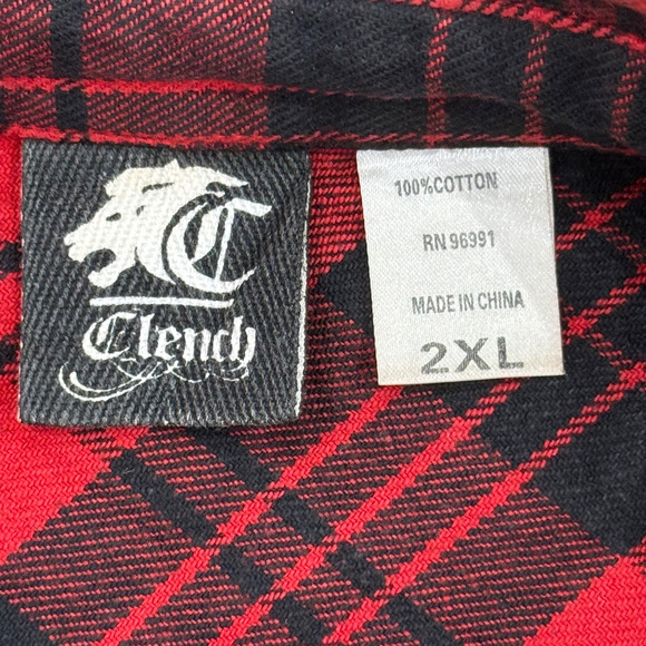 Vintage Clench Flannel Shirt Mens Large Embroidered Lumberjack Snaps Western 2XL - Picture 2 of 12